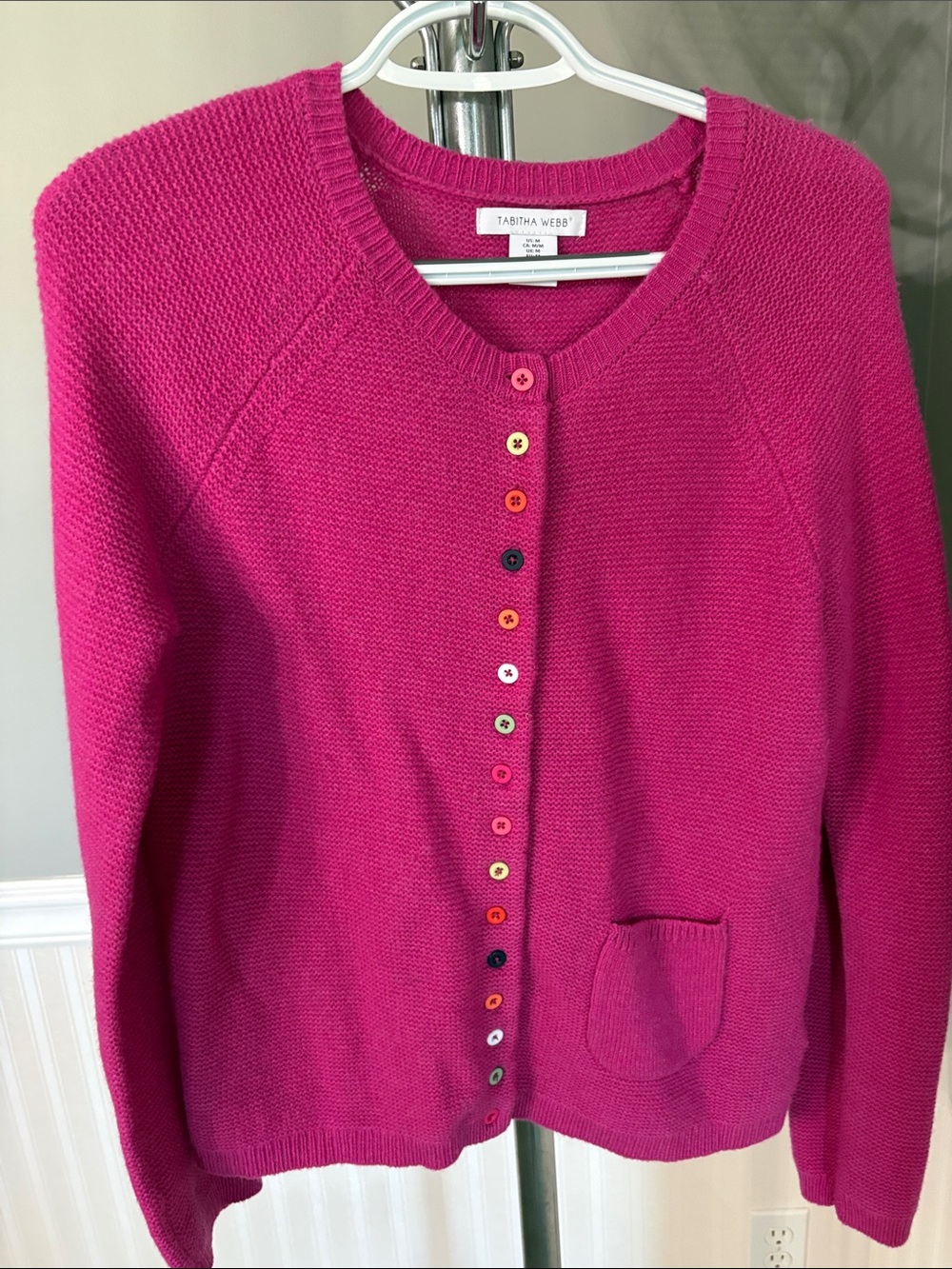 Tabitha Webb Fuchsia Crewneck Cardigan with Multicolor Buttons